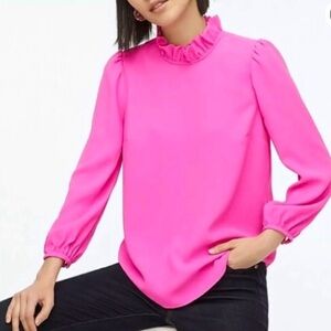 J. Crew Women’s Pink Long-sleeve Ruffle Neck Top in 365 Crepe Size M